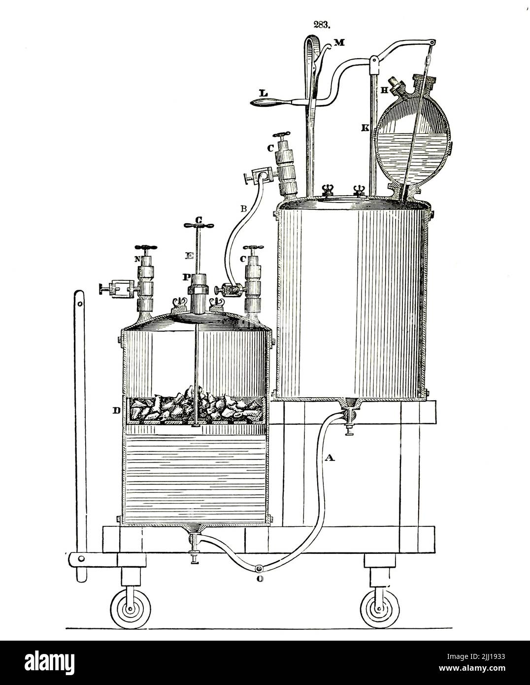 Apparecchio per la produzione di idrogeno da " Appleton's Dictionary of Machines, Mechanics, Engine-Work, and Engineering " di D. Appleton and Company Data di pubblicazione 1874 Editore New York, D. Appleton, Foto Stock