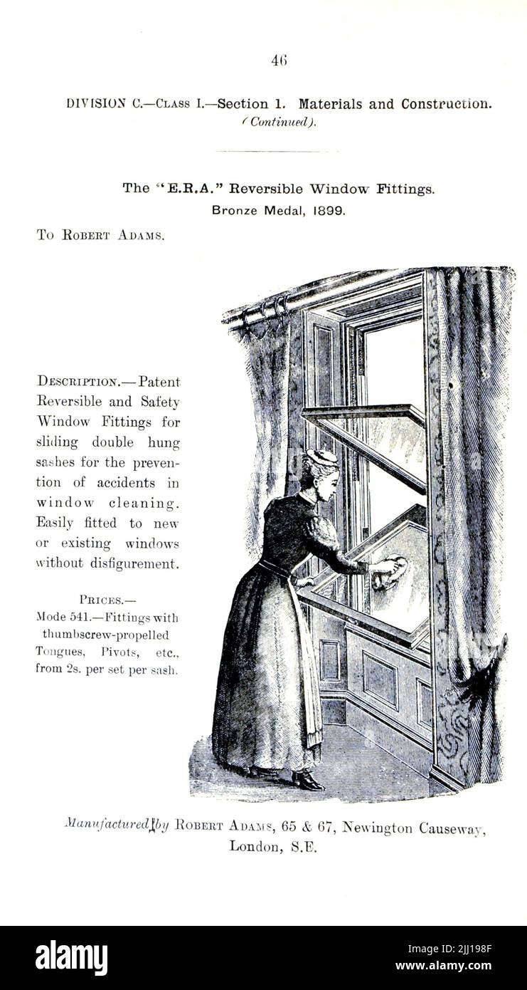 Il "E.R.A." Accessori reversibili per finestre e APPARECCHI SANITARI. Classe 1-materiali e costruzione, a partire dall' elenco illustrato del libro delle esposizioni alle quali sono state assegnate medaglie nelle loro esposizioni, tenute in occasione dei congressi di Worcester, 1889 ; Brighton, 1890 ; Portsmouth, 1892 ; Liverpool, 1894 ; Newcastle, 1896 ; Leeds, 1897 ; Birmingham, 1898 ; Southampton, 1899 da Istituto sanitario (Gran Bretagna) Data di pubblicazione 1906 Editore Londra : uffici dell'Istituto sanitario Foto Stock