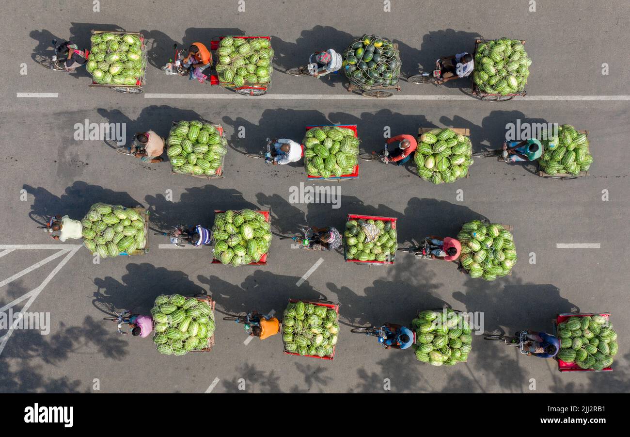 Mercato all'ingrosso dell'anguria in Bangladesh Foto Stock