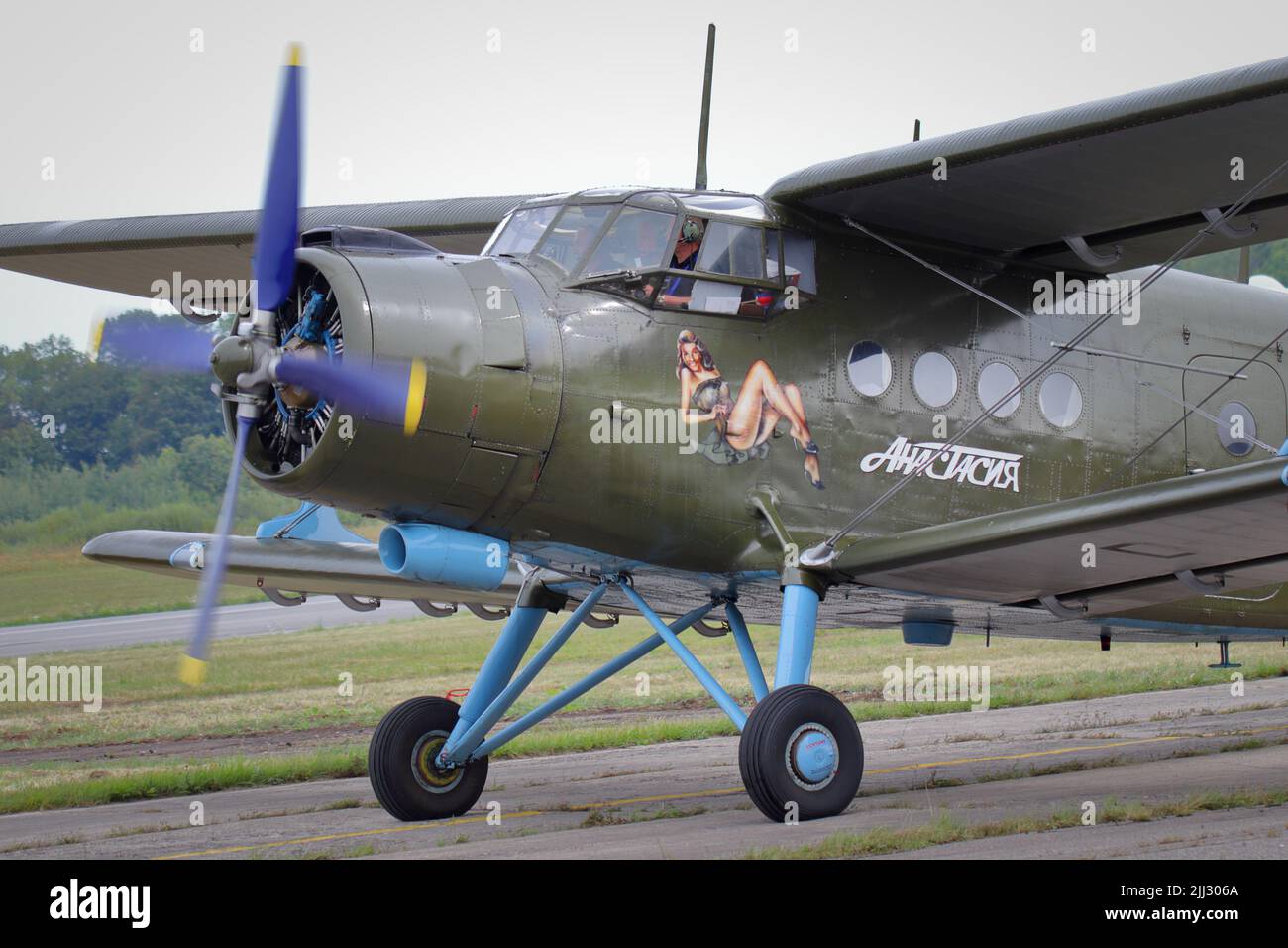 KAUNAS / LITUANIA - 10 agosto 2019: Tedesco D-FUKM 'Anastasia' Antonov AN-2 trasporto aereo tassare in fiera Foto Stock