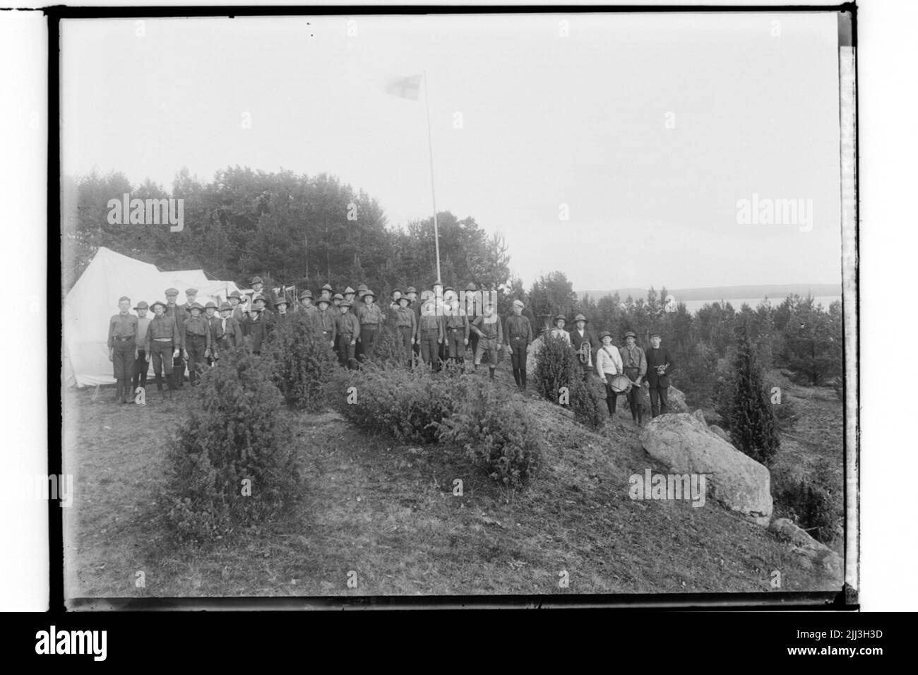 Il campo estivo di Örebro Scoutkår a Fårön, gruppo al campo tenda. Foto Stock