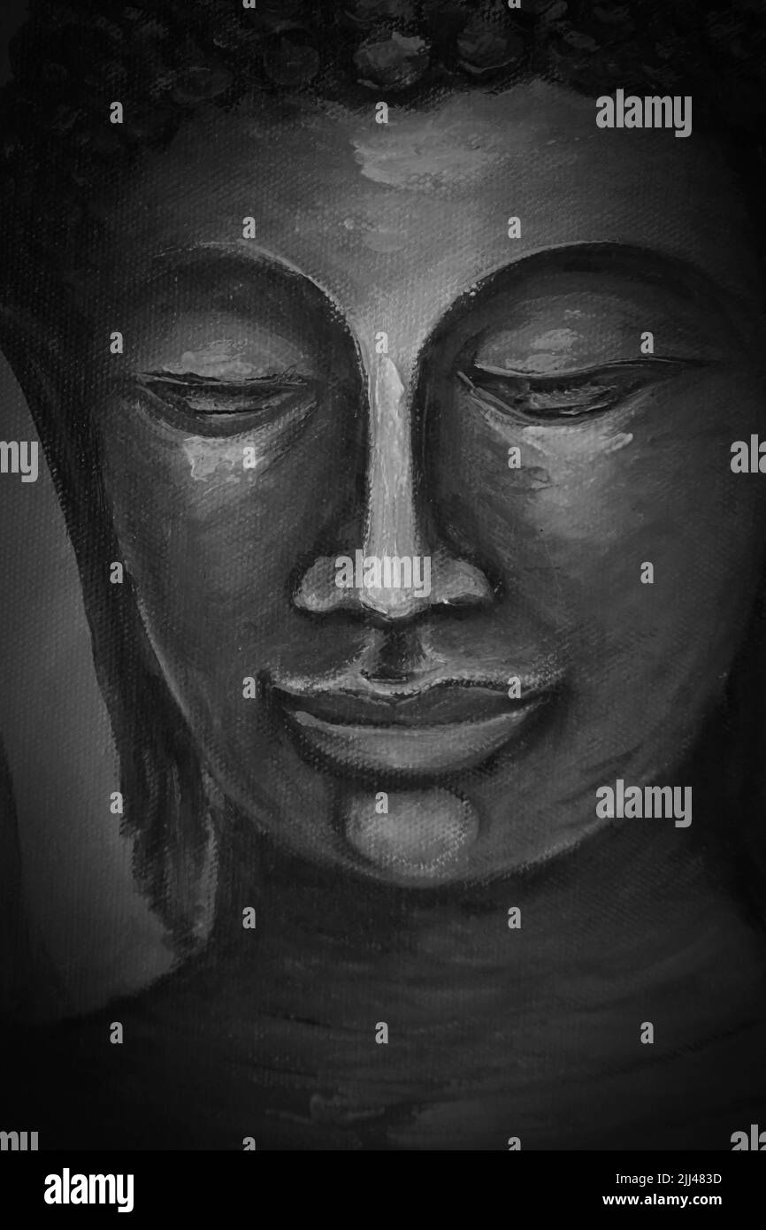 Bianco e nero , bianco e nero , pittura d'arte Oil color Buddha statua thailandia Foto Stock