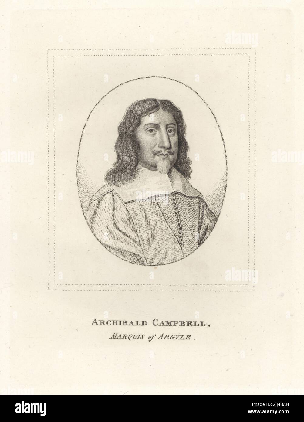 Archibald Campbell, marchese di Argyll, 8th Conte di Argyll, Capo di Clan Campbell, 1607-1661. Nobiluomo scozzese, politico e peer, leader del governo scozzese durante le guerre dei tre regni e Covenanter. Archibald Campbell, marchese di Argyle. Incisione su copperplate della Galleria dei Reni di Samuel Woodburn, composta da lastre originali, George Jones, 102 St Martin’s Lane, Londra, 1816. Foto Stock