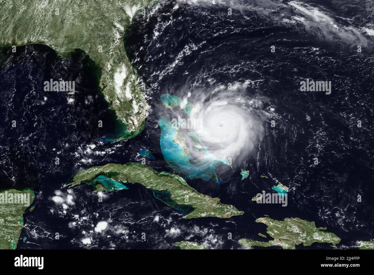 L'uragano Andrew, una tempesta distruttiva di categoria 5, al suo picco di intensità il 23 agosto 1992 prima di fare la caduta nei pressi di Homestead, Florida. (USA) Foto Stock