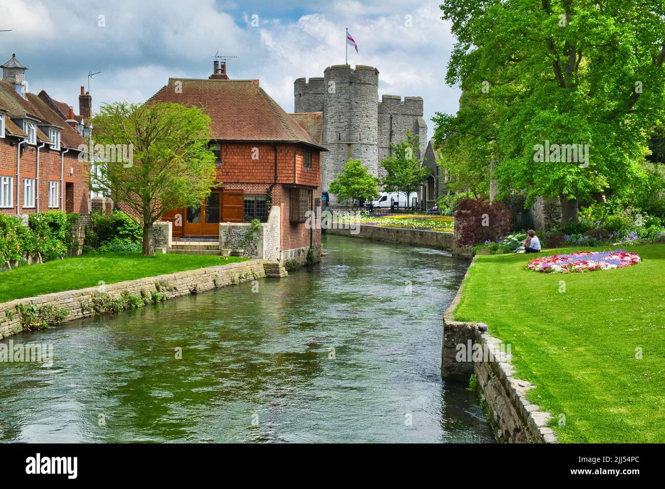 Great Stour River in Westgate Gardens, Canterbury, Inghilterra. Foto Stock