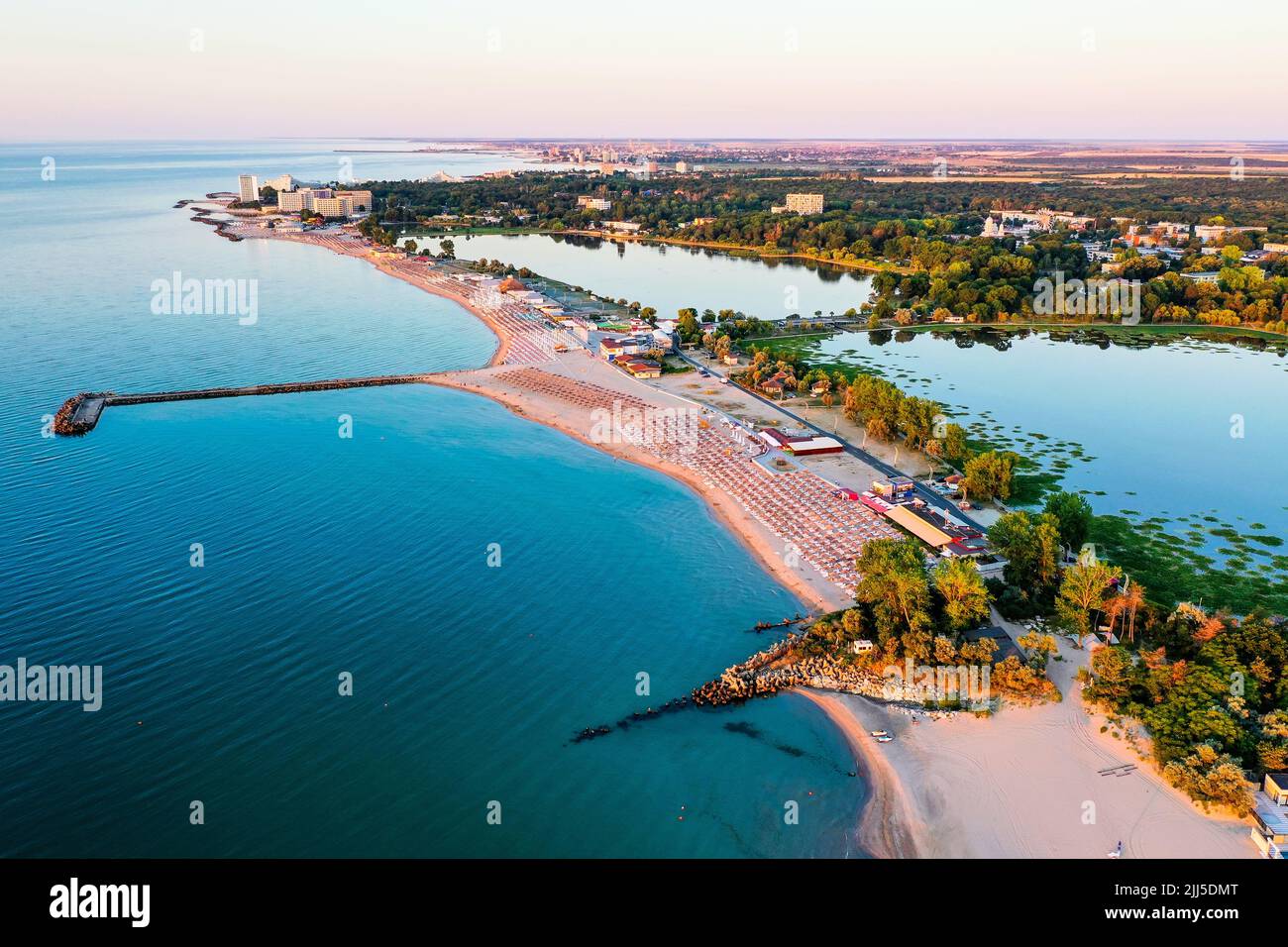 Neptun, Romania. Vista aerea del resort estivo sul Mar Nero Rumeno. Foto Stock