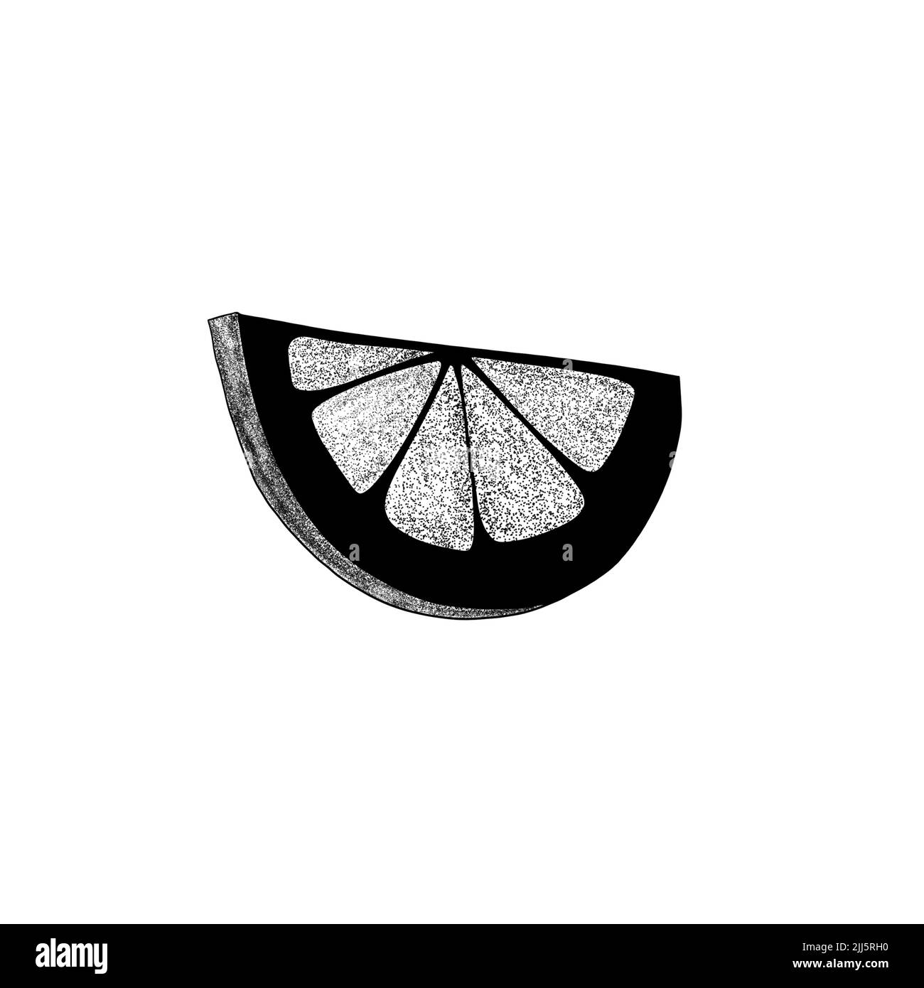 Una fetta di limone disegnata a mano. Illustrazione della fetta organica di agrumi su sfondo bianco. Per il tuo web design. Foto Stock