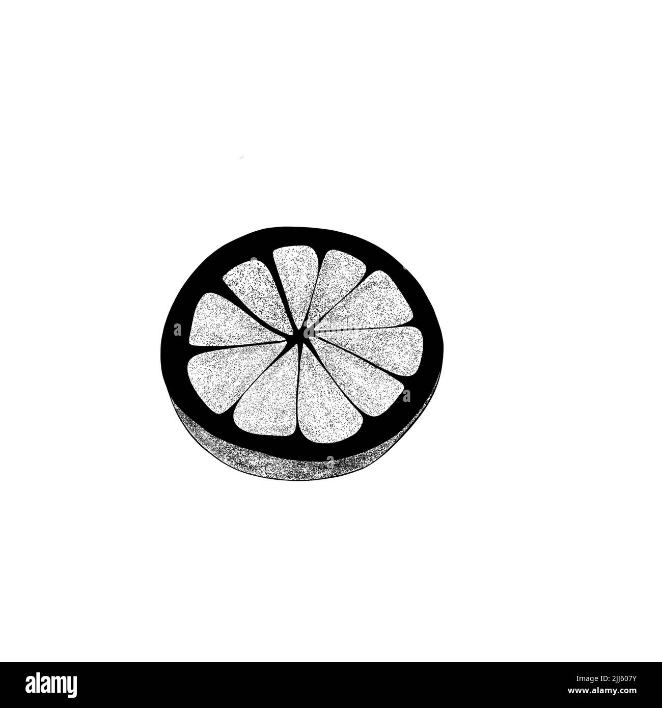 Set di limoni disegnati a mano con foglie: Spicchi di limone, mezzo limone. Illustrazione della fetta organica di agrumi su sfondo bianco. Per il tuo web design. Foto Stock