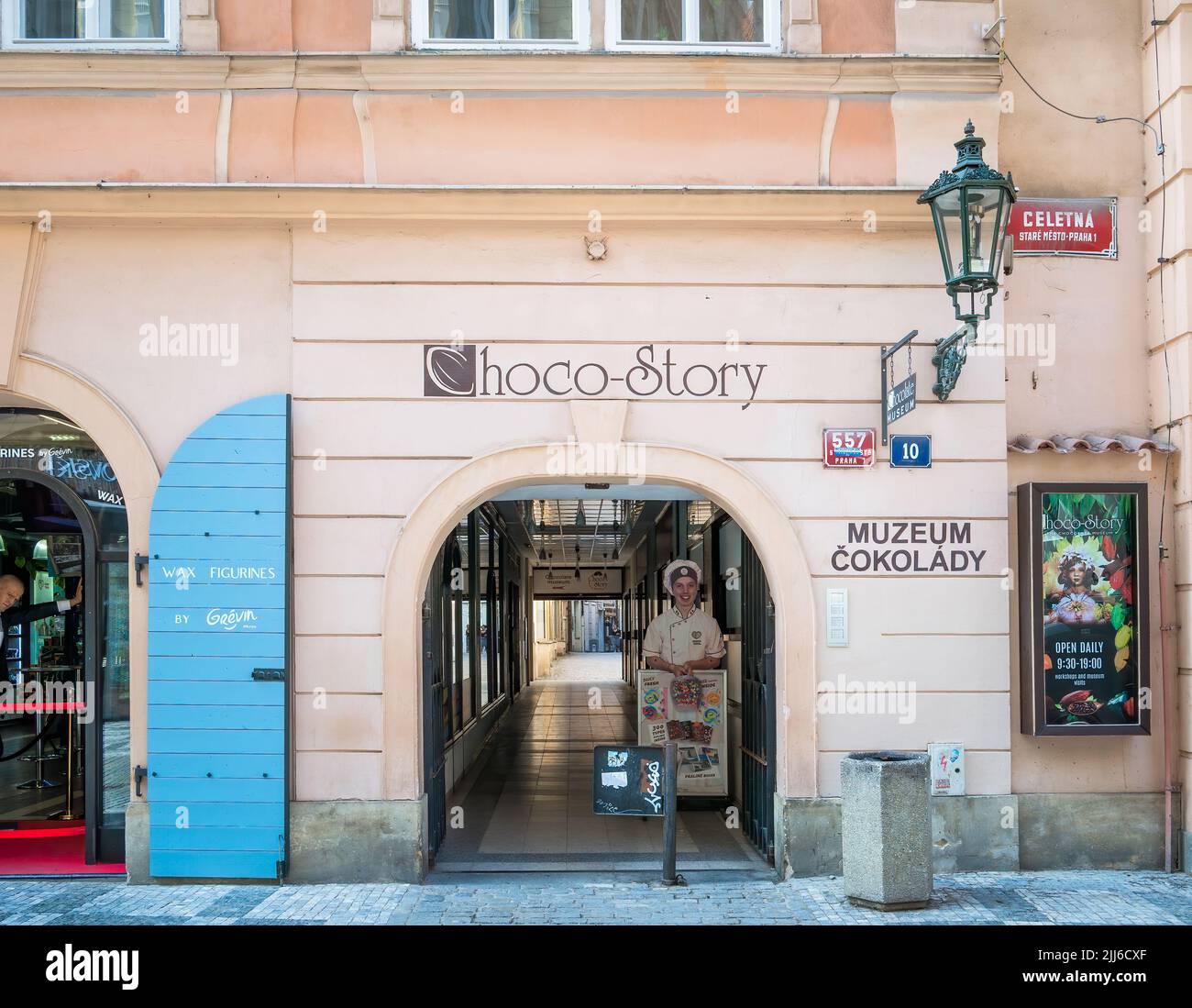 Praga, Repubblica Ceca - Giugno 2022: Storia del cioccolato Choco museo nel centro di Praga. Foto Stock
