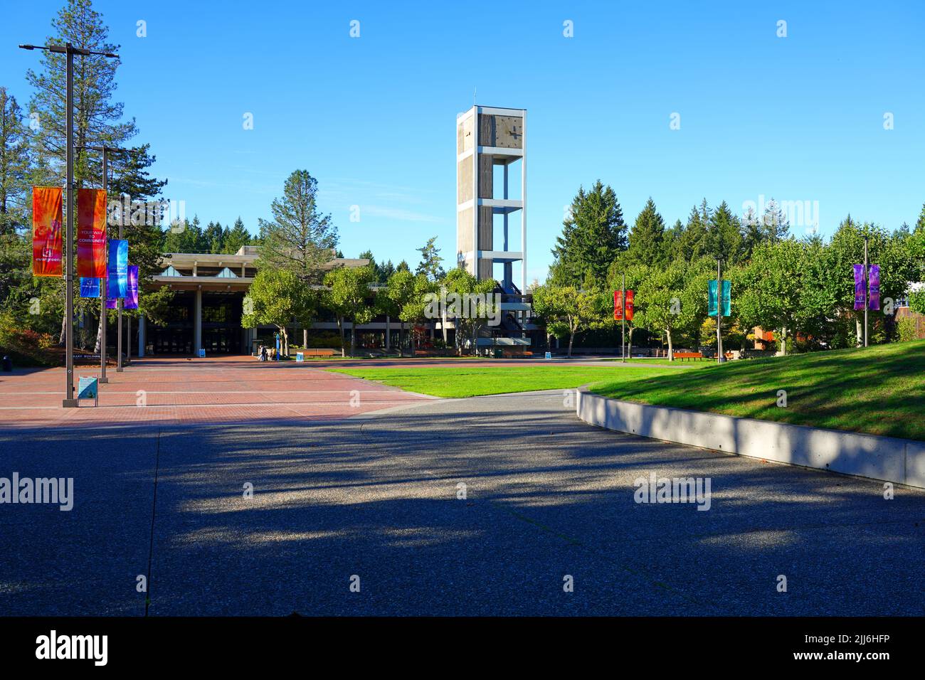 OLYMPIA, WA -2 Oct 2021- Vista dell'Evergreen state College, un college pubblico di materie umanistiche situato ad Olympia, la capitale dello stato di Washington, Unite Foto Stock