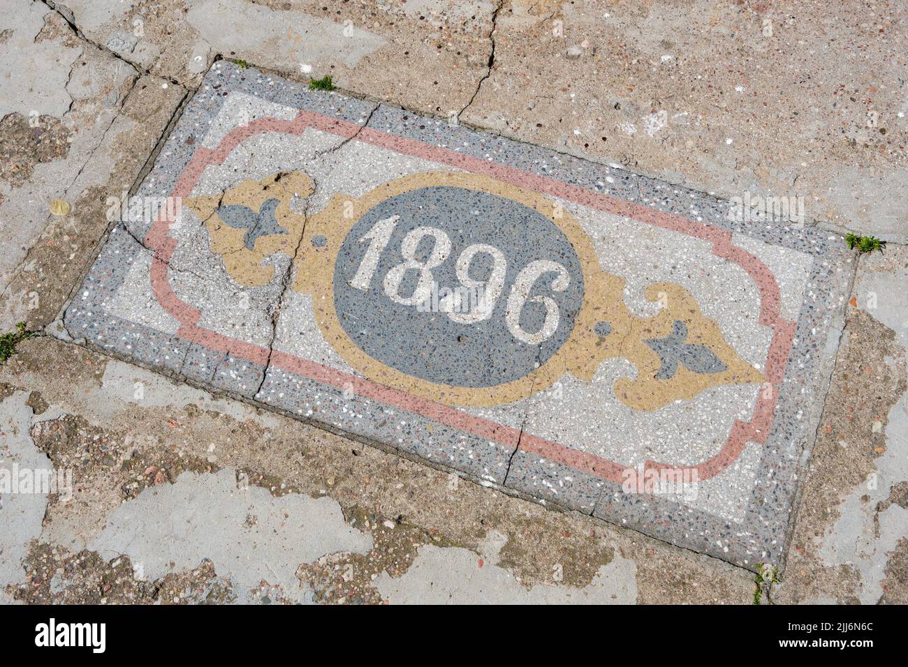 Dettaglio di vecchio pavimento in pietra antica. Foto Stock