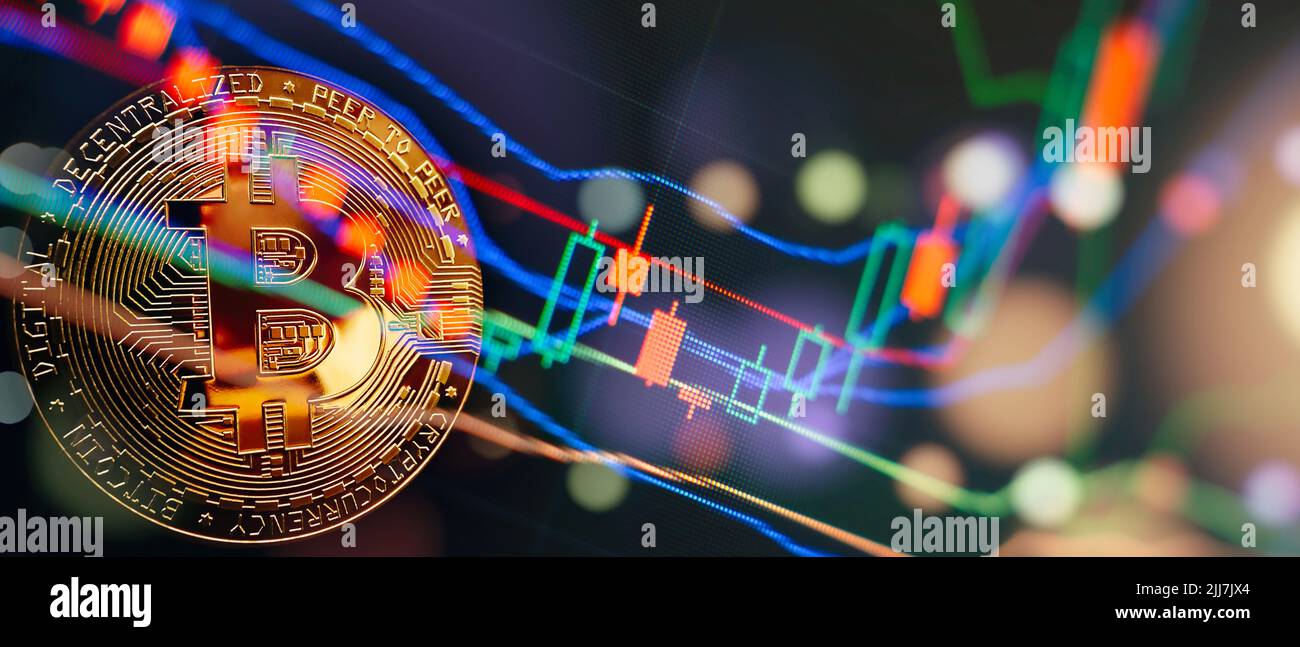 Grafico della crescita finanziaria BTC. BTC criptovaluta Bitcoin . Buon investimento in criptovalute. Criptovalute come futuro dei pagamenti. Foto Stock