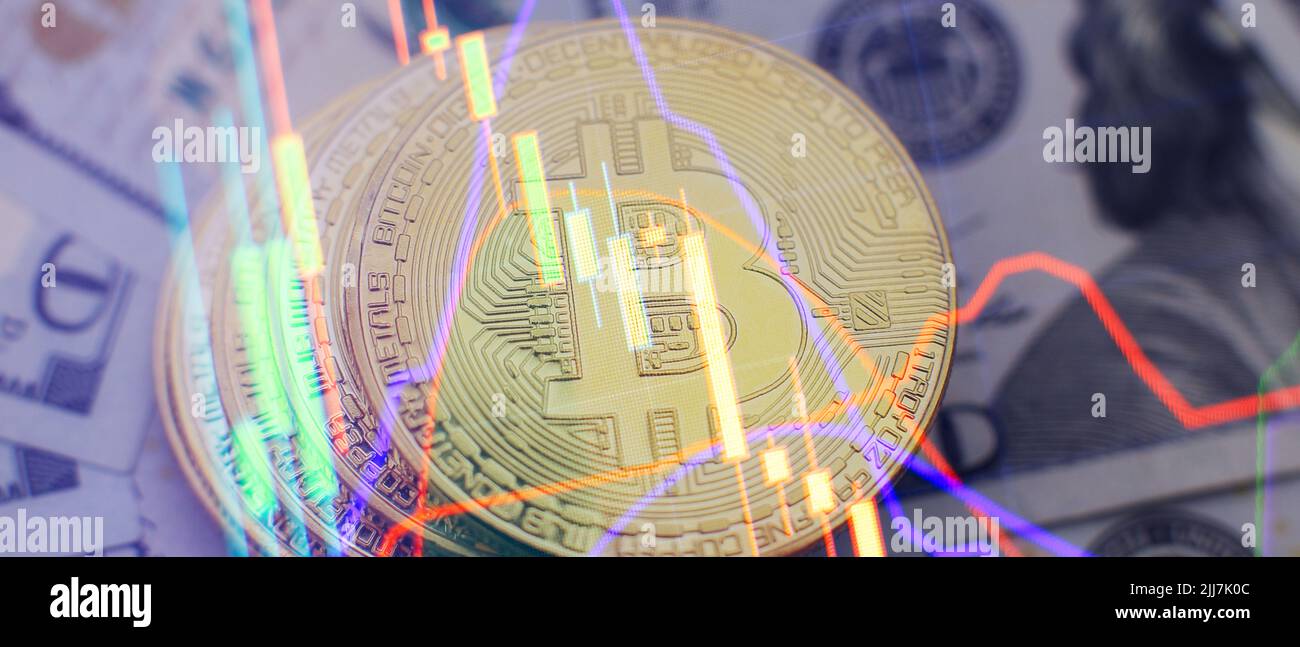 Grafico della crescita finanziaria BTC. BTC criptovaluta Bitcoin . Buon investimento in criptovalute. Criptovalute come futuro dei pagamenti. Foto Stock