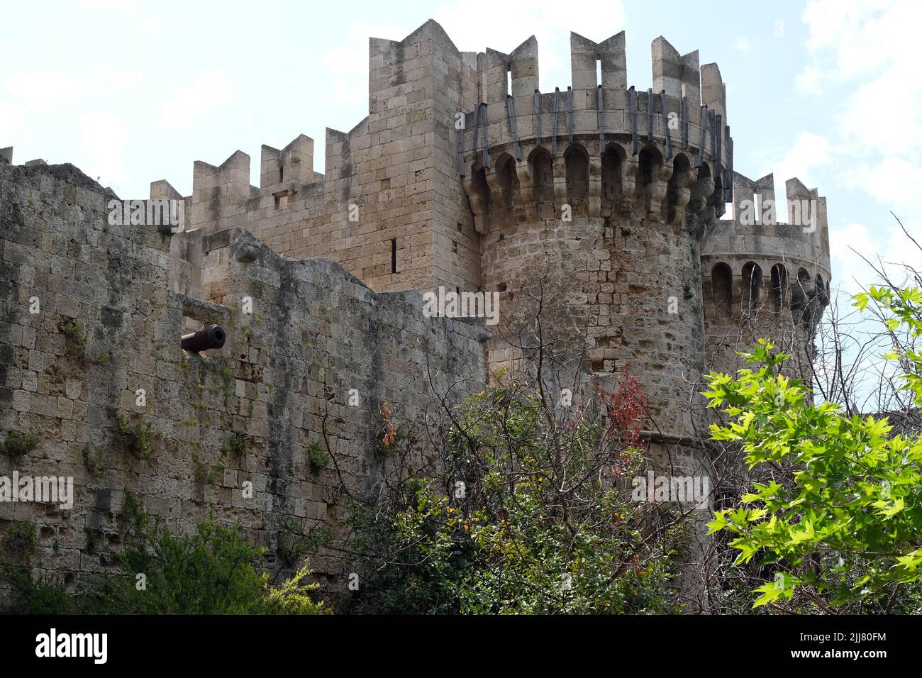 Mura fortificate della città di Rodi in Grecia Foto Stock