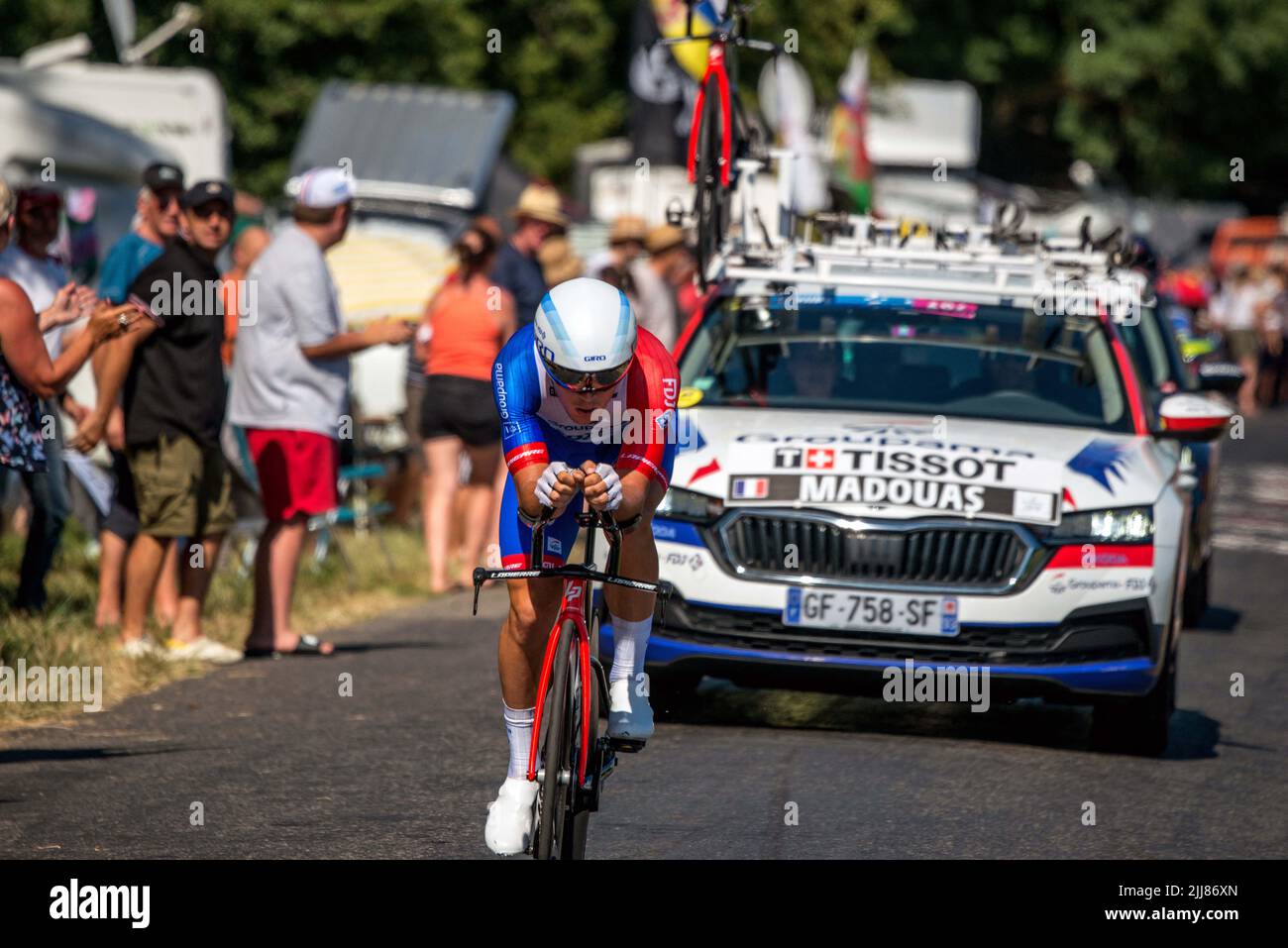 Valentin Madouas di Groupama - FDJ in azione durante la tappa 20 del Tour De France, Lacapelle-Marival a Rocamadour, sabato 23 luglio 2022. Foto di Denis Prezat/ABACAPRESS.COM Foto Stock