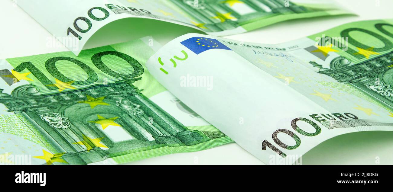 300 Euro Geldscheine auf weissem Hintergrund Foto Stock