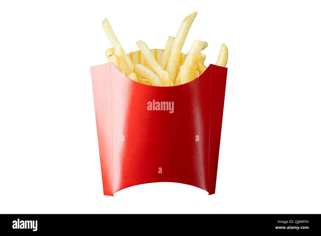 Patatine fritte. Patate bastoni frittura fritto americano popolare menu alimentare isolato su sfondo bianco Foto Stock