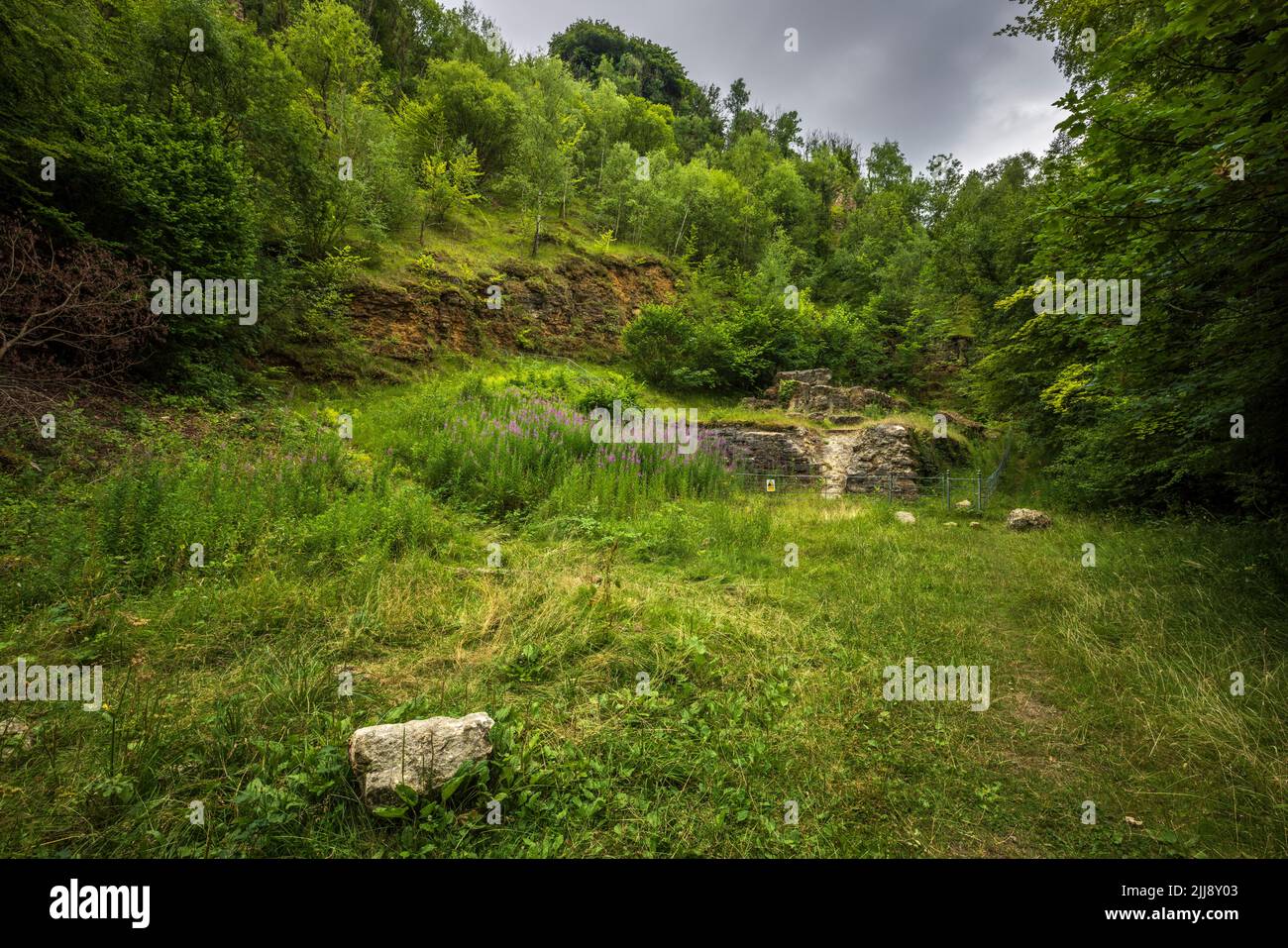 I resti dei forni Leckhampton Lime vicino a Cheltenham Spa, Gloucestershire, Inghilterra Foto Stock