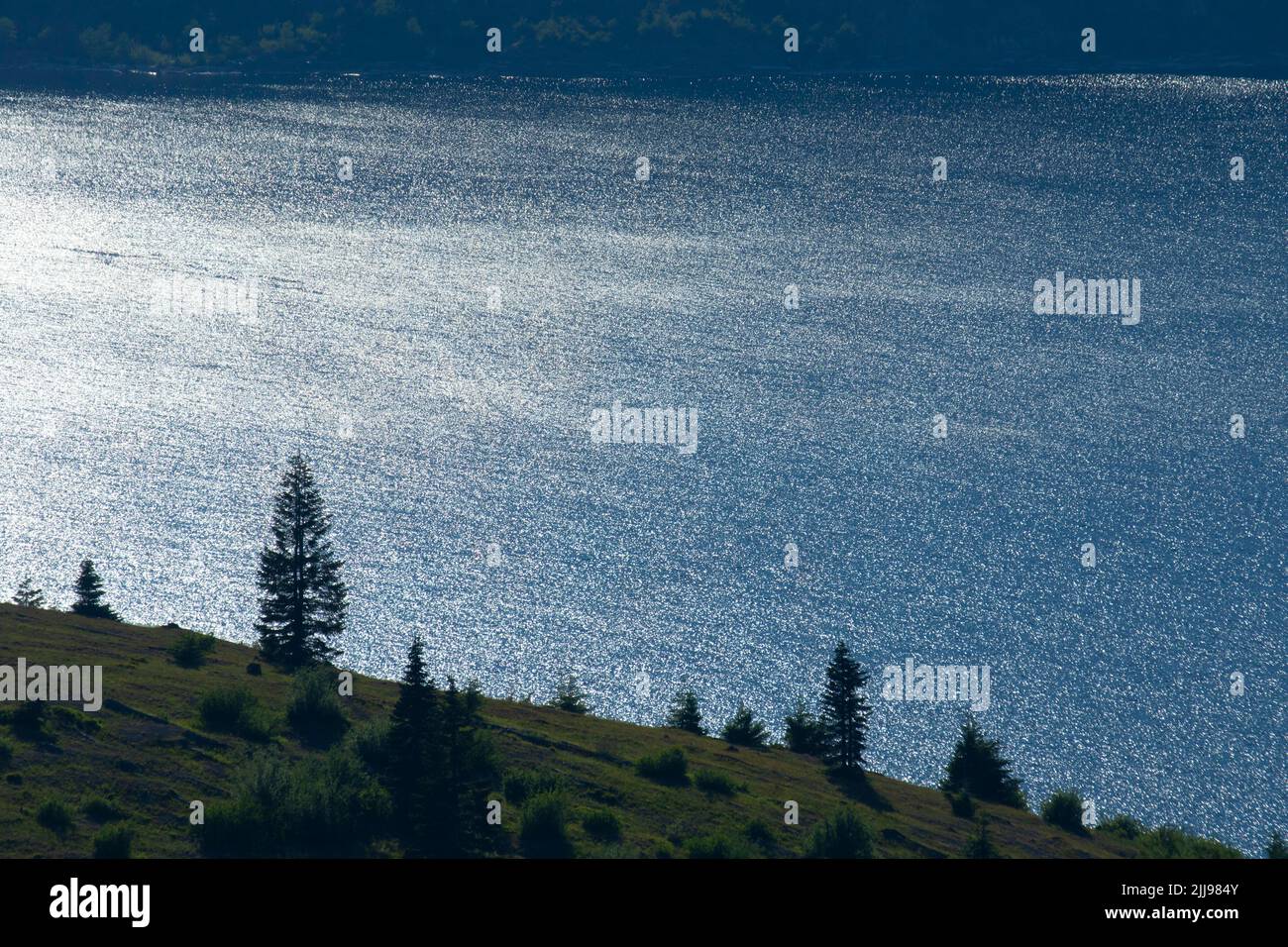 Spirit Lake Silhouette, Mt St Helens National Volcanic Monument, Washington Foto Stock