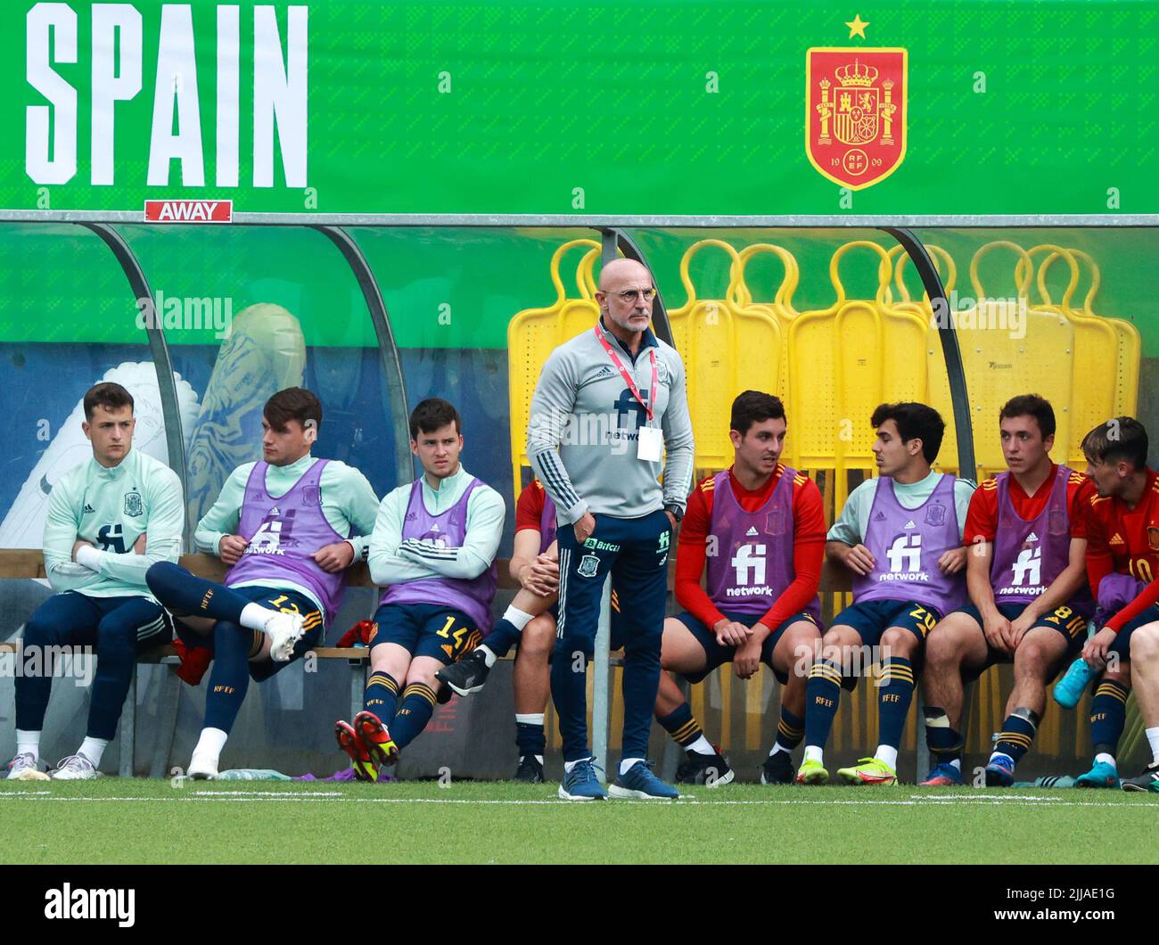 Inver Park, Larne, County Antrim, Irlanda del Nord, Regno Unito. 03 giugno 2022. UEFA 2023 Under21 Championship Qualifier - Gruppo C - Irlanda del Nord 0 Spagna 6. Spagna International U21 manager Luis de la Fuente Spagna Foto Stock