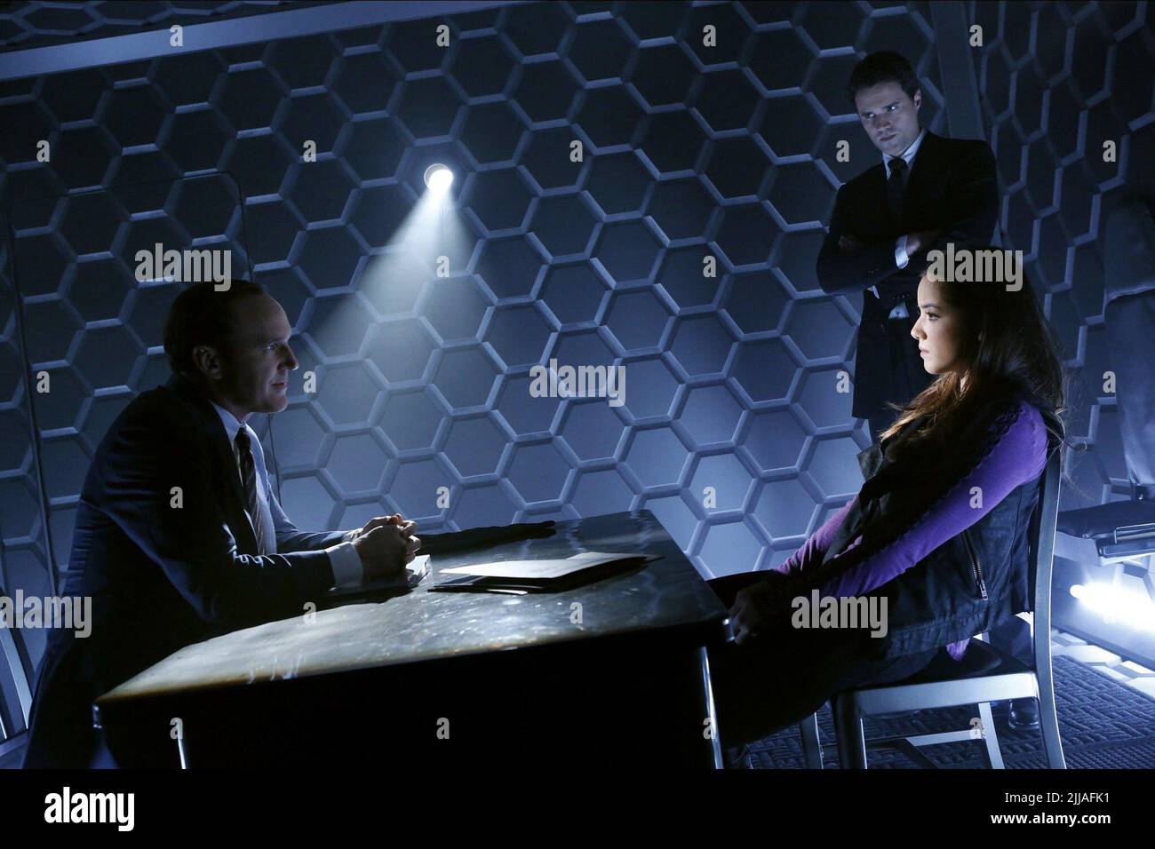 CLARK GREGG, Brett Dalton, Chloe Bennett, agenti di S.H.I.E.L.D. : Stagione 1, 2013 Foto Stock