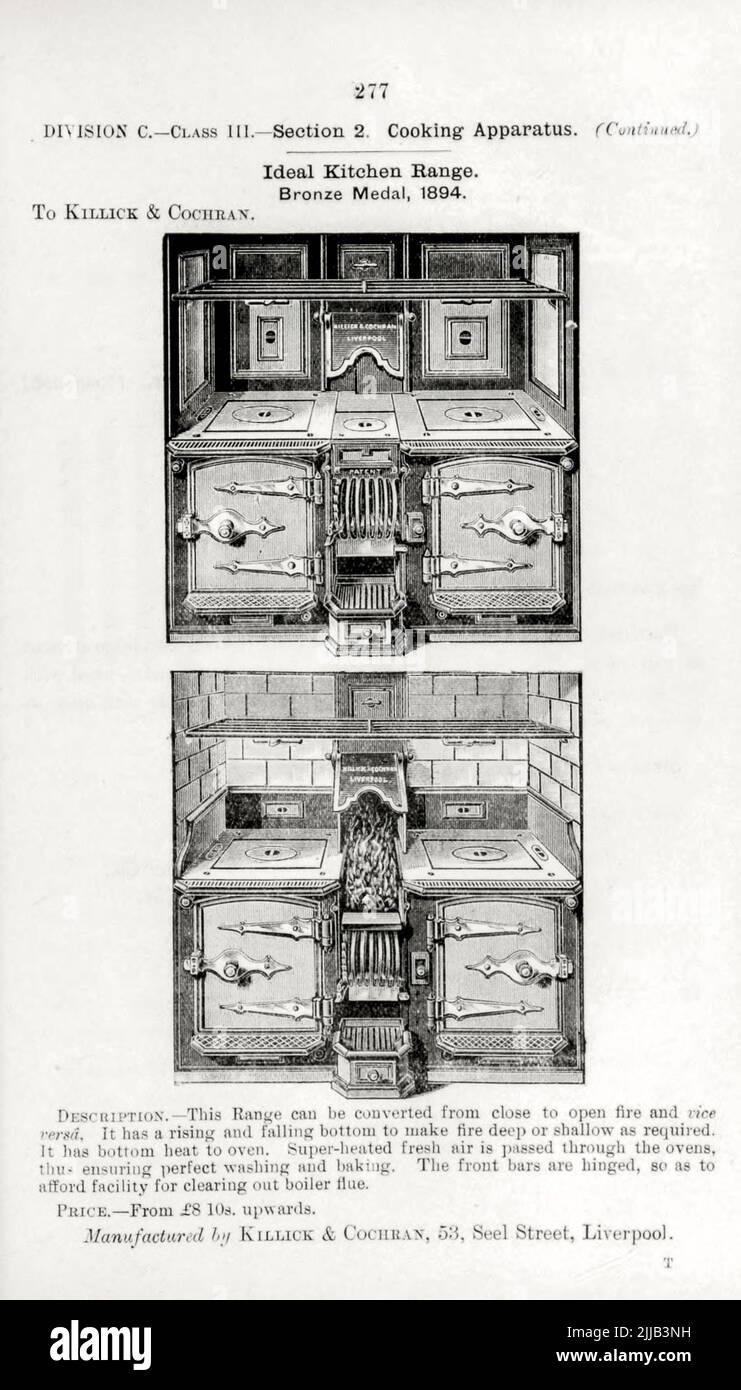 Ideal Kitchen Range dalla lista illustrata del libro delle esposizioni alle quali sono state premiate le medaglie nelle loro esposizioni, tenute in relazione ai congressi a Worcester, 1889 ; Brighton, 1890 ; Portsmouth, 1892 ; Liverpool, 1894 ; Newcastle, 1896 ; Leeds, 1897 ; Birmingham, 1898 ; Southampton, 1899 da Istituto sanitario (Gran Bretagna) Data di pubblicazione 1906 Editore Londra : uffici dell'Istituto sanitario Foto Stock