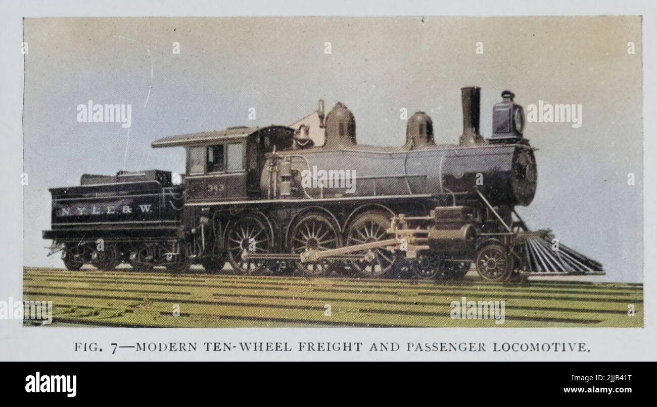 LOCOMOTIVA MODERNA A DIECI RUOTE PER IL TRASPORTO DI MERCI E PASSEGGERI dall'articolo ' LA LOCOMOTIVA PRESENTE E FUTURA ' di David L. Barnes, M. Am Soc. C. E. dalla rivista Engineering Magazine DEDICATA AL PROGRESSO INDUSTRIALE Volume VII Aprile - Settembre 1894 NEW YORK la rivista Engineering Co Foto Stock