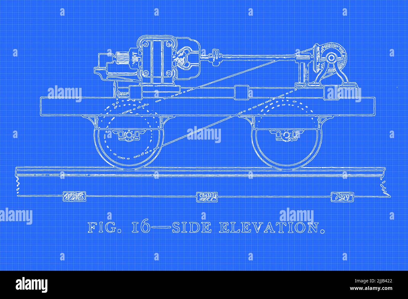 Progetto dell'elevazione laterale del 'GIUDICE' OPERATO A CHICAGO NEL 1883 dall'articolo ' SVILUPPO DELLA LOCOMOTIVA ELETTRICA ' di B. J. Arnold, M. Am E. dal volume VII Aprile a Settembre 1894 NEW YORK The Engineering Magazine Co Foto Stock