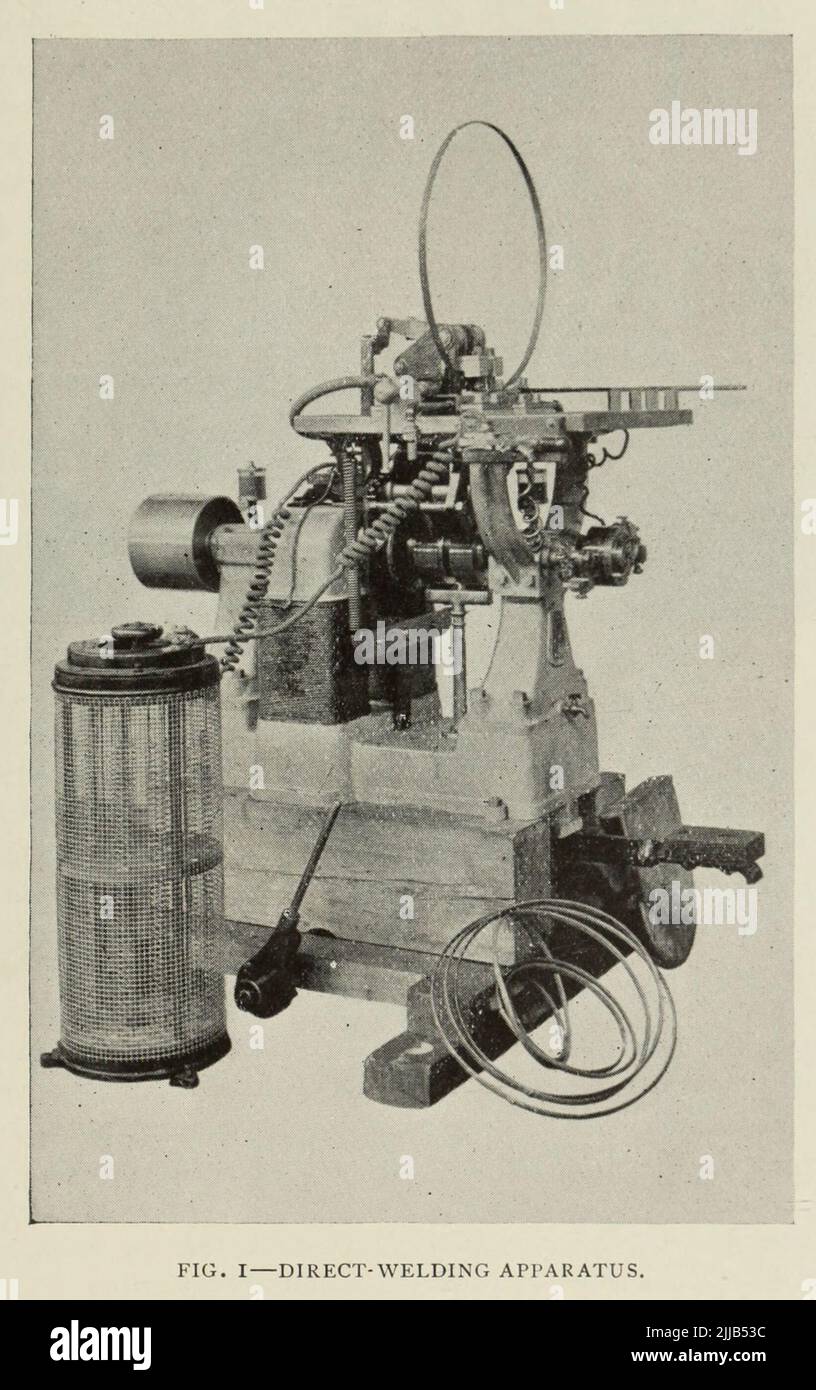 Apparecchio di saldatura diretta dall'articolo saldatura ELETTRICA E LAVORAZIONE DEI METALLI. Di Hermann Lemp. Dalla rivista di ingegneria DEDICATA AL PROGRESSO INDUSTRIALE Volume VII Aprile a Settembre, 1894 NEW YORK la rivista di ingegneria Co Foto Stock