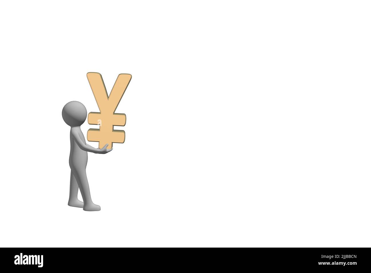 Uomo che trasporta i soldi concetto 3D figura che trasporta un segno di simbolo di valuta di Yuan del metallo di oro 3D tagliato fuori isolato su sfondo bianco Foto Stock