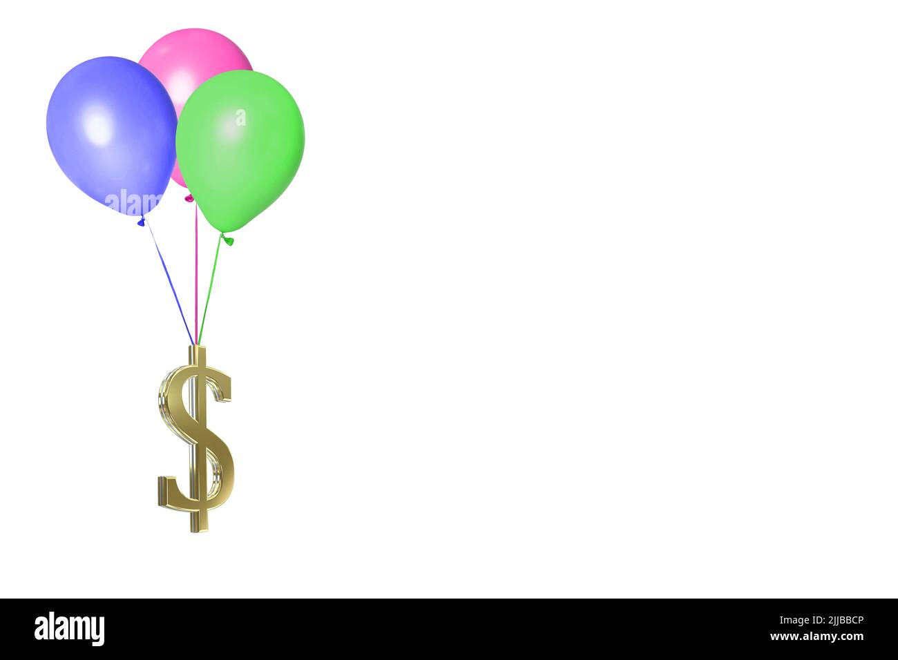 3D simbolo di valuta del dollaro d'oro segni segni isolati su sfondo bianco dollaro concetto di inflazione Foto Stock