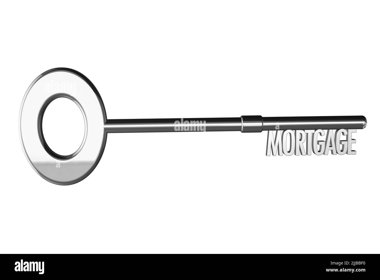 Ipoteca concetto di argento metallico 3D chiave per casa prestito casa prestiti casa prestiti prestiti Foto Stock