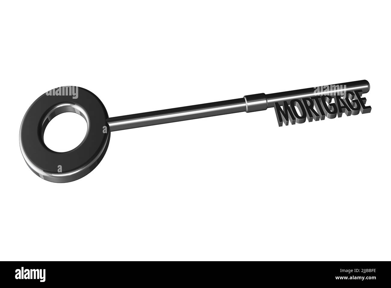 Ipoteca concetto di argento metallico 3D chiave per casa prestito casa prestiti casa prestiti prestiti Foto Stock