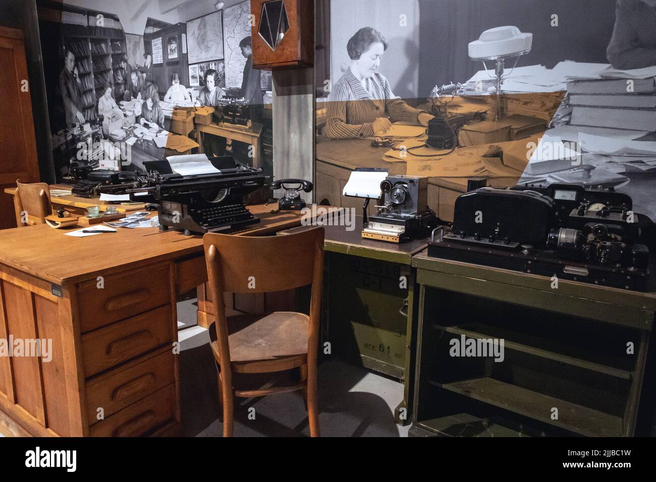 Ufficio editoriale del giornale storico in Museo della Regione industriale Centrale - COP a Stalowa Wola, in Voivodato Subcarpatiano di Polonia Foto Stock