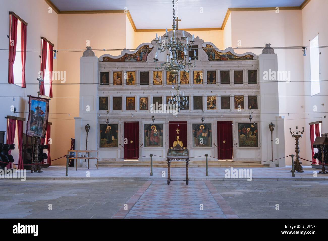 Iconostasi della Chiesa di San Giorgio nella vecchia Fortezza Veneziana nella città di Corfù, su un'isola greca di Corfù Foto Stock