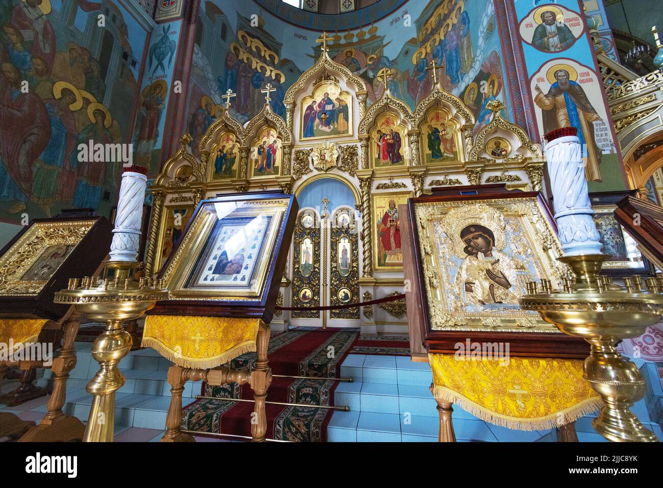 Presepe di Cristo Chiesa Ortodossa riga Lettonia interni, immagini ornate e decorazioni; Chiesa Ortodossa, riga Lettonia Europa Foto Stock