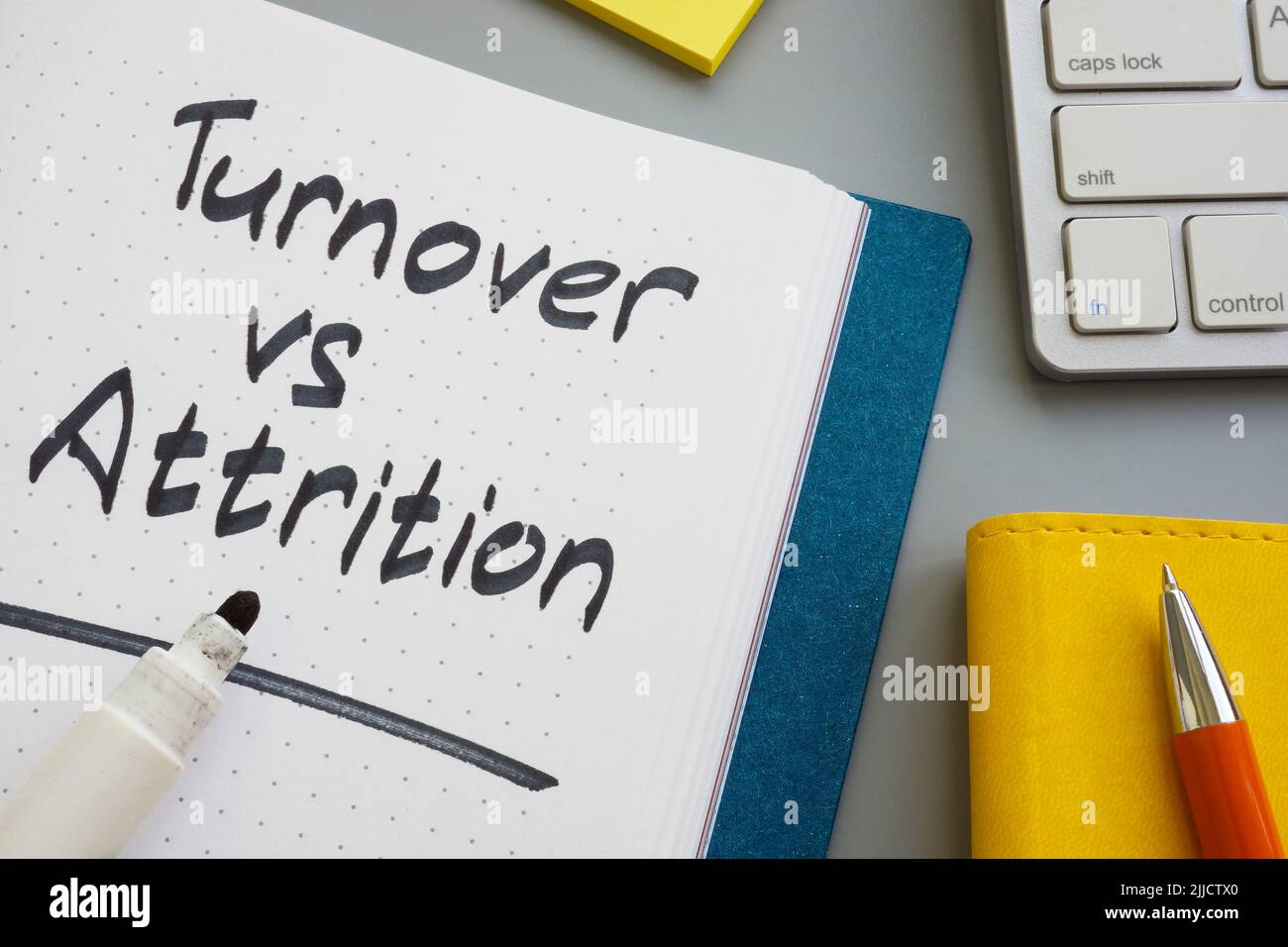 Turnover vs parole di attrito nel blocco note e nel marcatore. Foto Stock