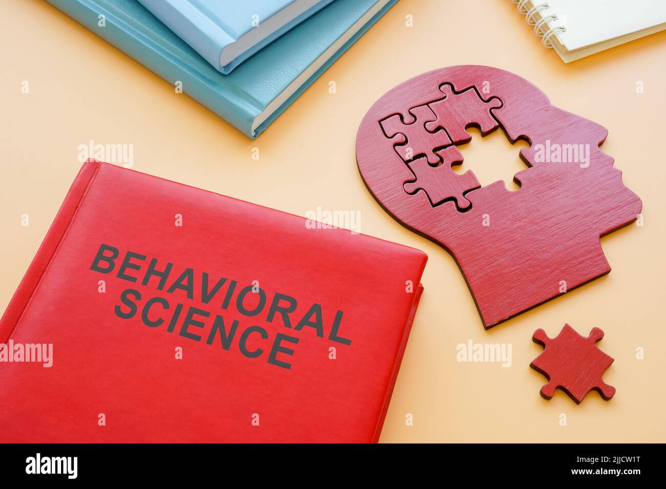 Libro Behavioral Science e la forma della testa con puzzle. Foto Stock