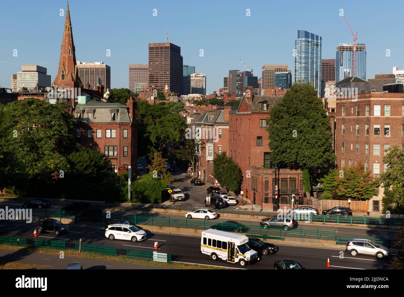 Storrow Drive Beacon Hill Downtown skyline Boston Massachusetts Foto Stock