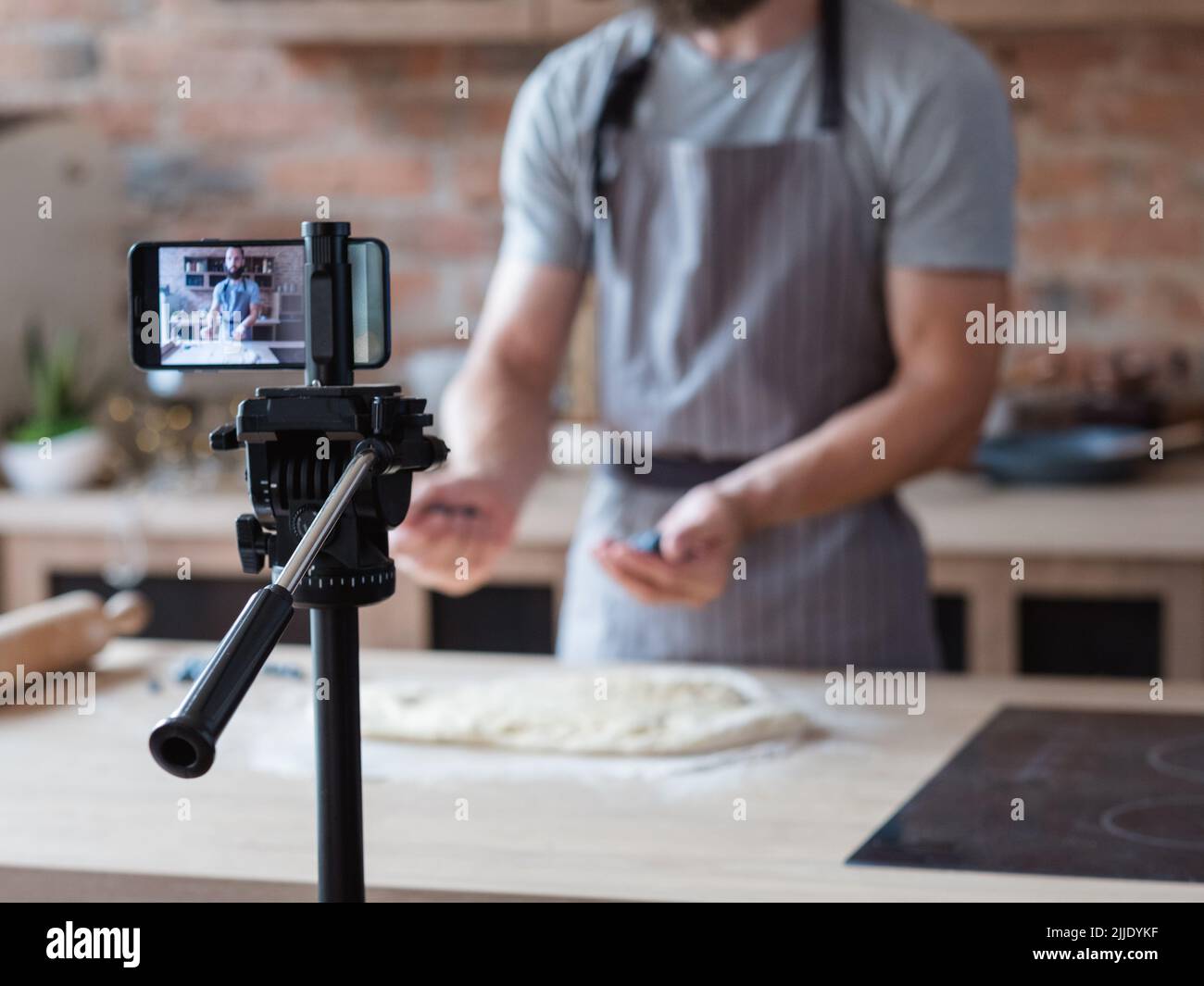 tecnologia video shoot telefono fotocamera food blogger Foto Stock