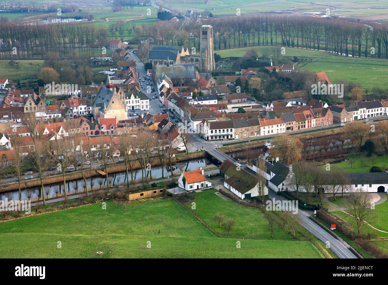 Damme al canale Damse Vaart, vista aerea, Belgio, Fiandre, Damme Foto Stock