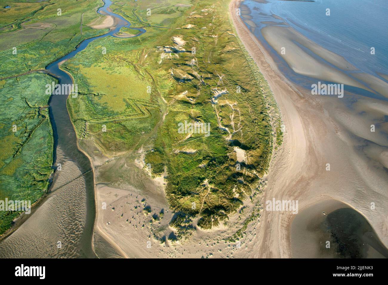 Het Zwin, intaccato vecchio fiume foce nel Mare del Nord, vista aerea, Belgio, Fiandre, Knokke-Heist Foto Stock