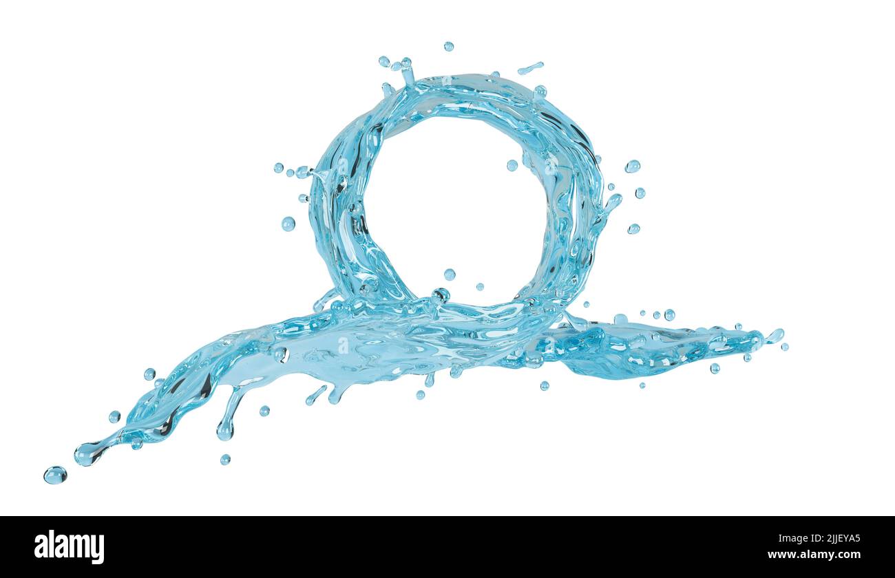 illustrazione 3d di schizzi d'acqua blu su sfondo bianco con tracciato di ritaglio Foto Stock