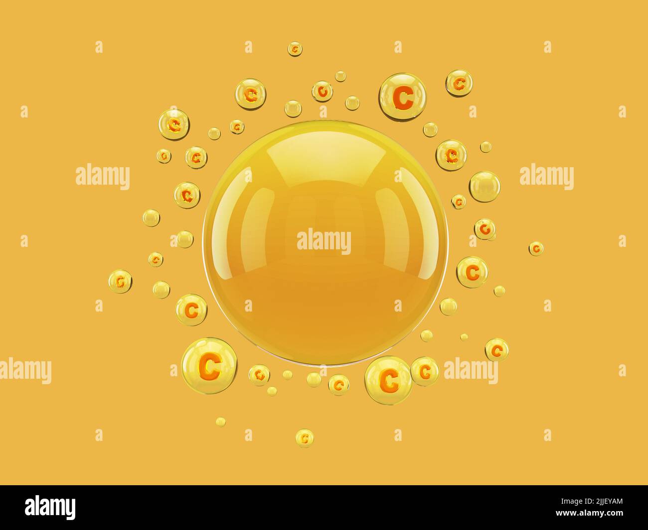 3D illustrazione della vitamina C all'interno di bolle liquide arancioni con percorso di taglio per alimenti, cosmetici o prodotti sanitari Foto Stock