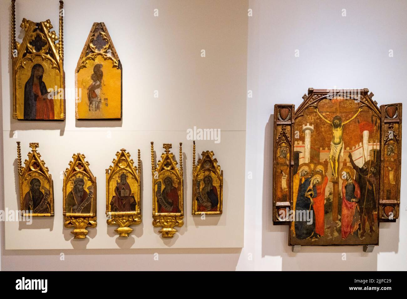 Pannelli dalla pala d'altare principale del Palazzo reale dell'Almudaina, 1343-1358, tempera e foglia d'oro su legno, Santa Anna de la Almudaina cappella, Mus Foto Stock