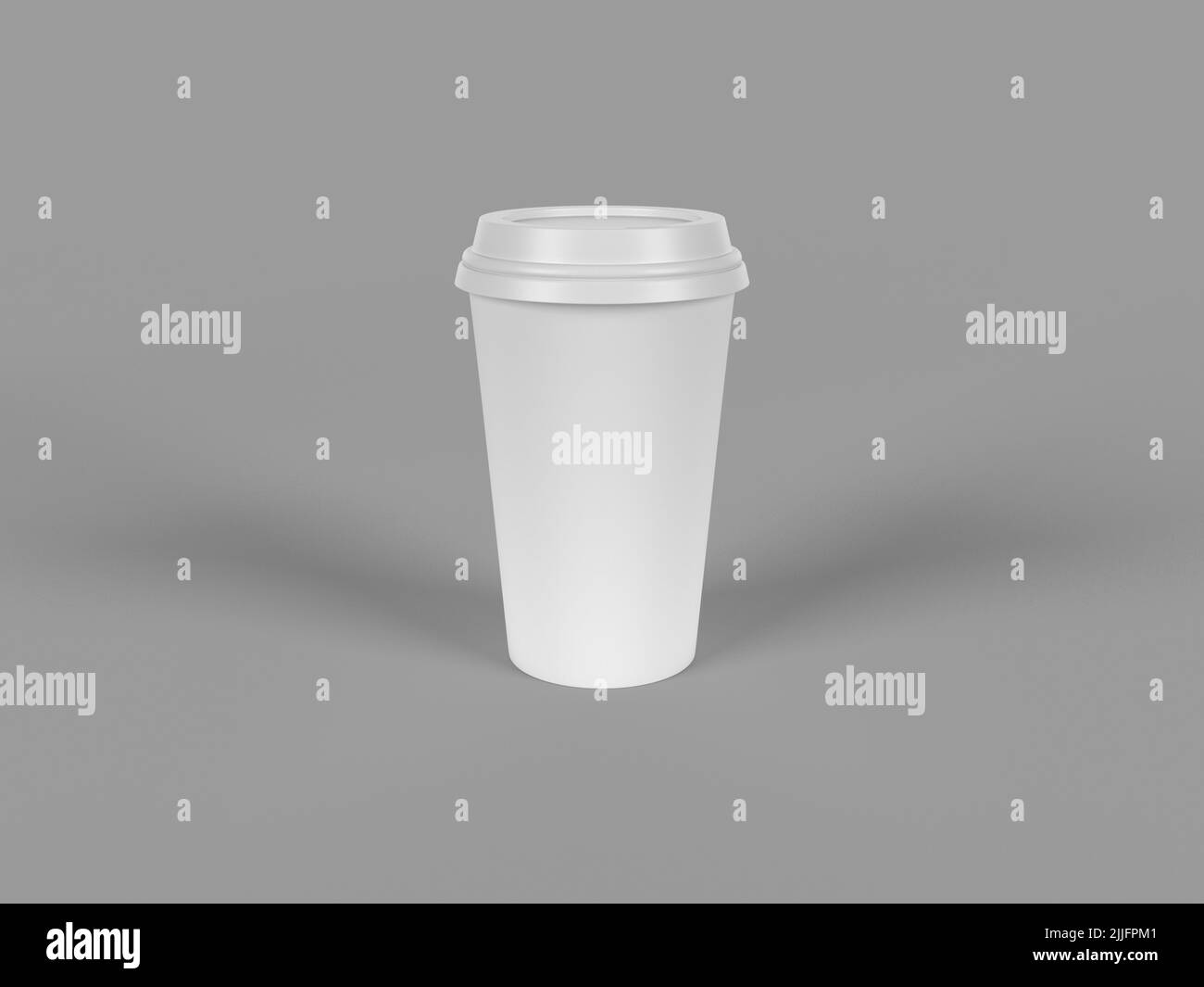 Un'illustrazione di 3D rendering delle tazze di caffè bianche su uno sfondo solido Foto Stock