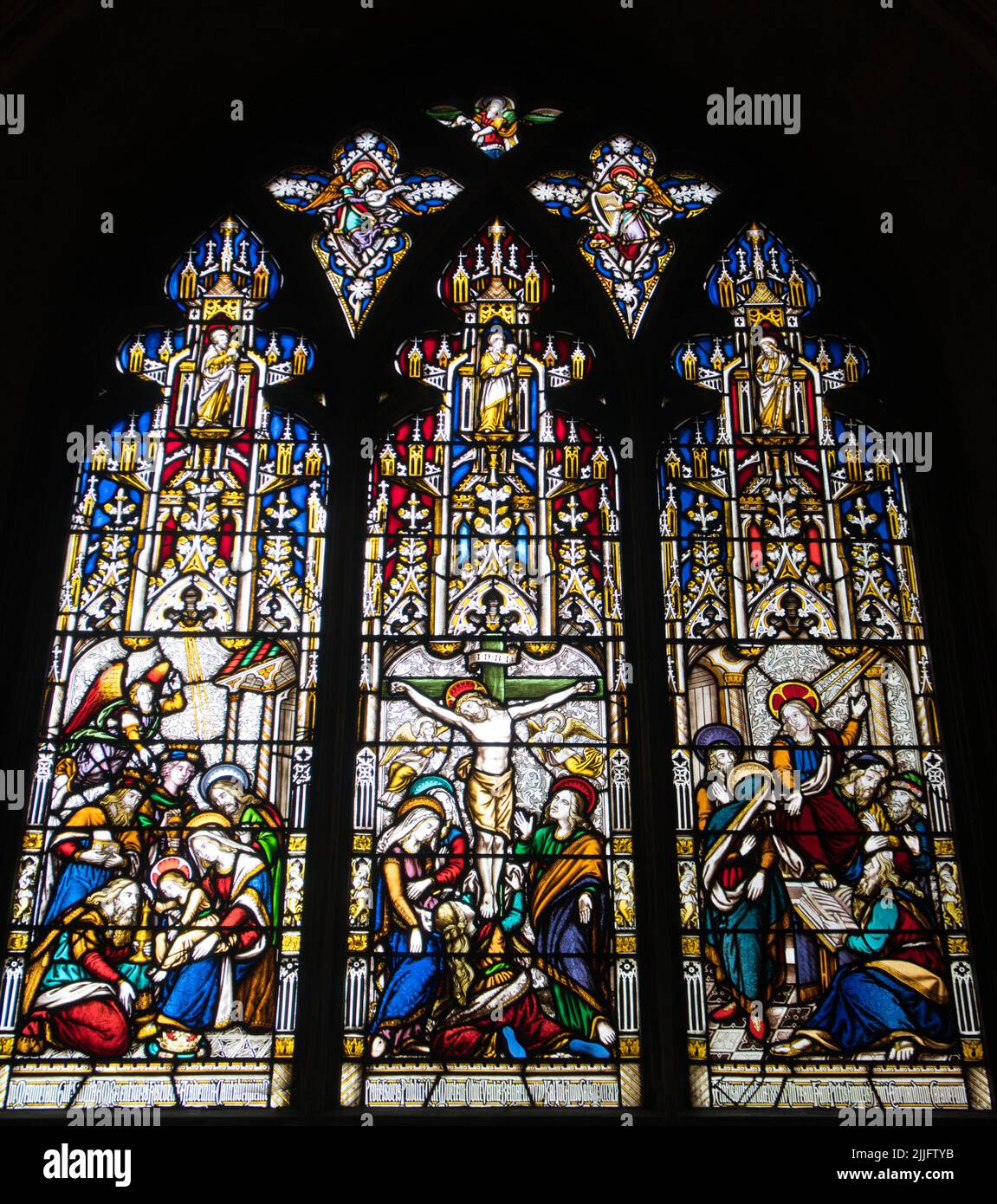 Vetrata nella Cattedrale di Norwich, Norfolk installò circa 1849 e attribuita a William Warrington. Foto Stock