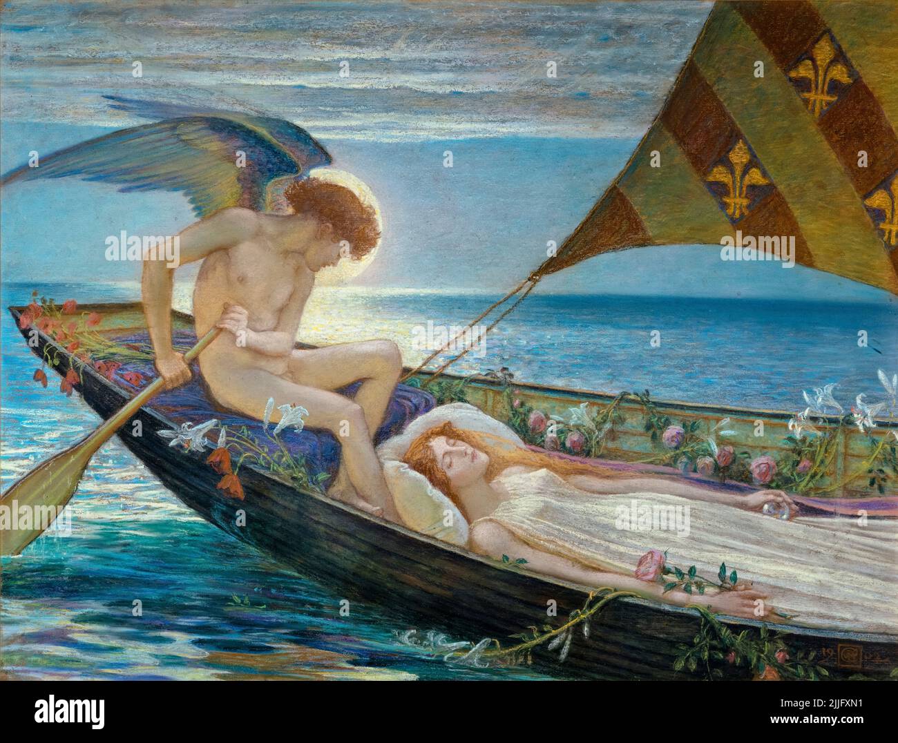 Walter Crane disegno, Un sogno, (Voyage de Rêve), pastello su cartone, 1902 Foto Stock