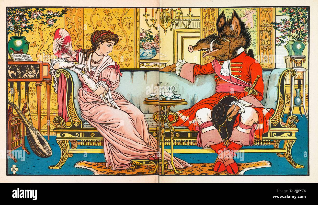 Beauty and the Beast, illustrazione del libro per bambini di Walter Crane, 1874-1875 Foto Stock