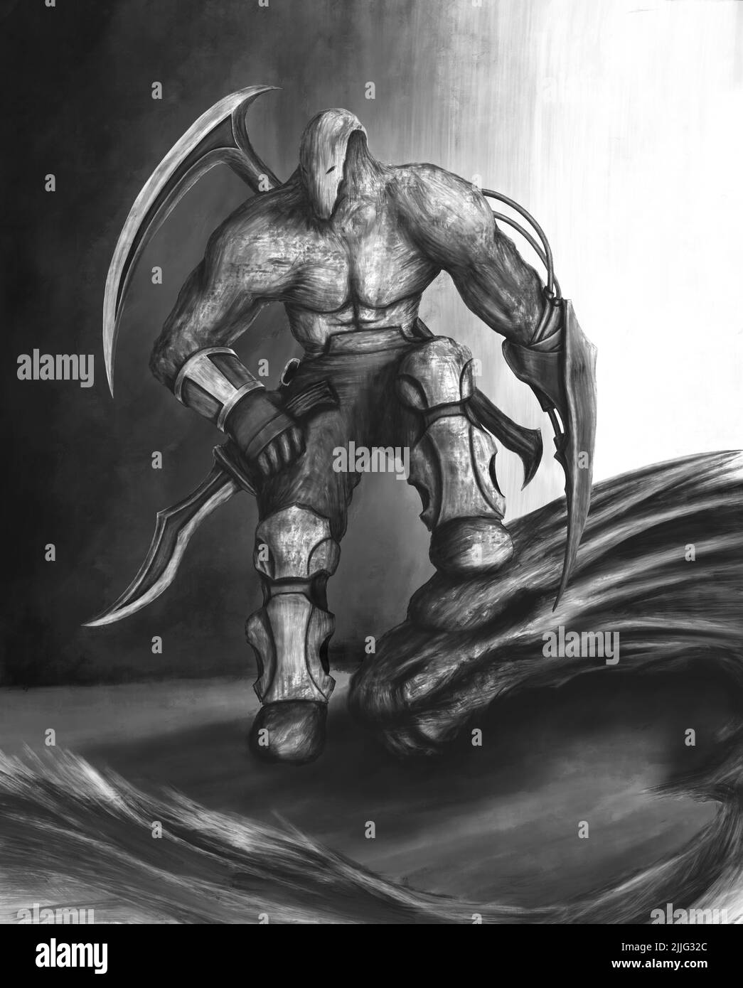 Guerriero forte con un AX, personaggio fantasy, design del personaggio, sviluppo del personaggio per un videogioco, creazione di concept Foto Stock